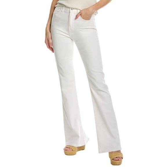 7 For All Mankind Flare Slit Jeans NEW White Denim Mid Rise Slim Leg Size 27 - Picture 1 of 9